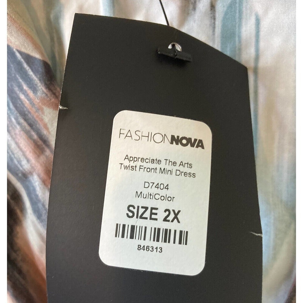 NWT Fashion Nova Appreciate The Arts Long Sleeve Dress 2X Abstract Twist Front - Picture 5 of 9